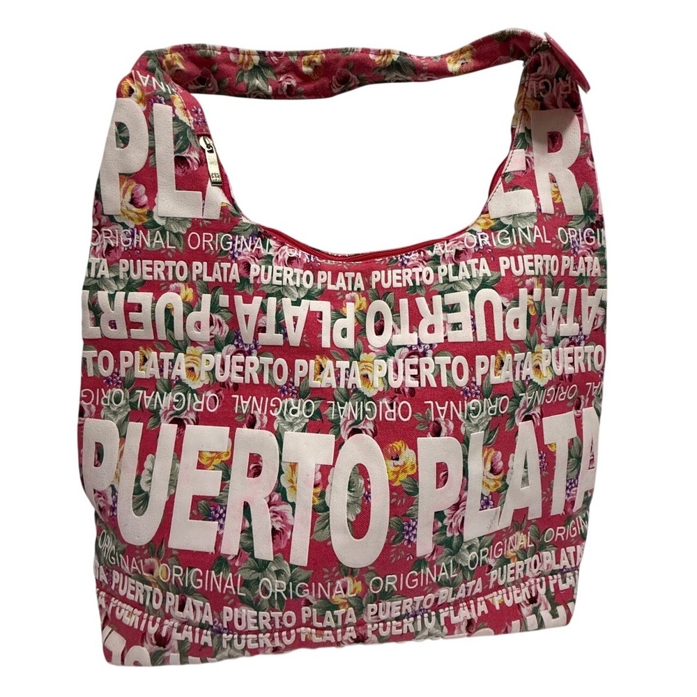 Robin Ruth Puerto Plata Floral Tote Bag Pink 3D Lettering Hobo Zip Top New